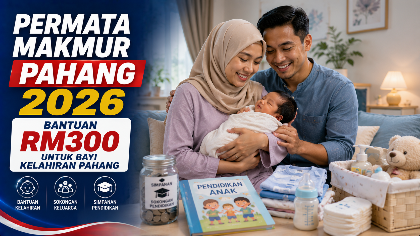 Permata Makmur Pahang 2026 bantuan RM300 untuk bayi kelahiran Negeri Pahang
