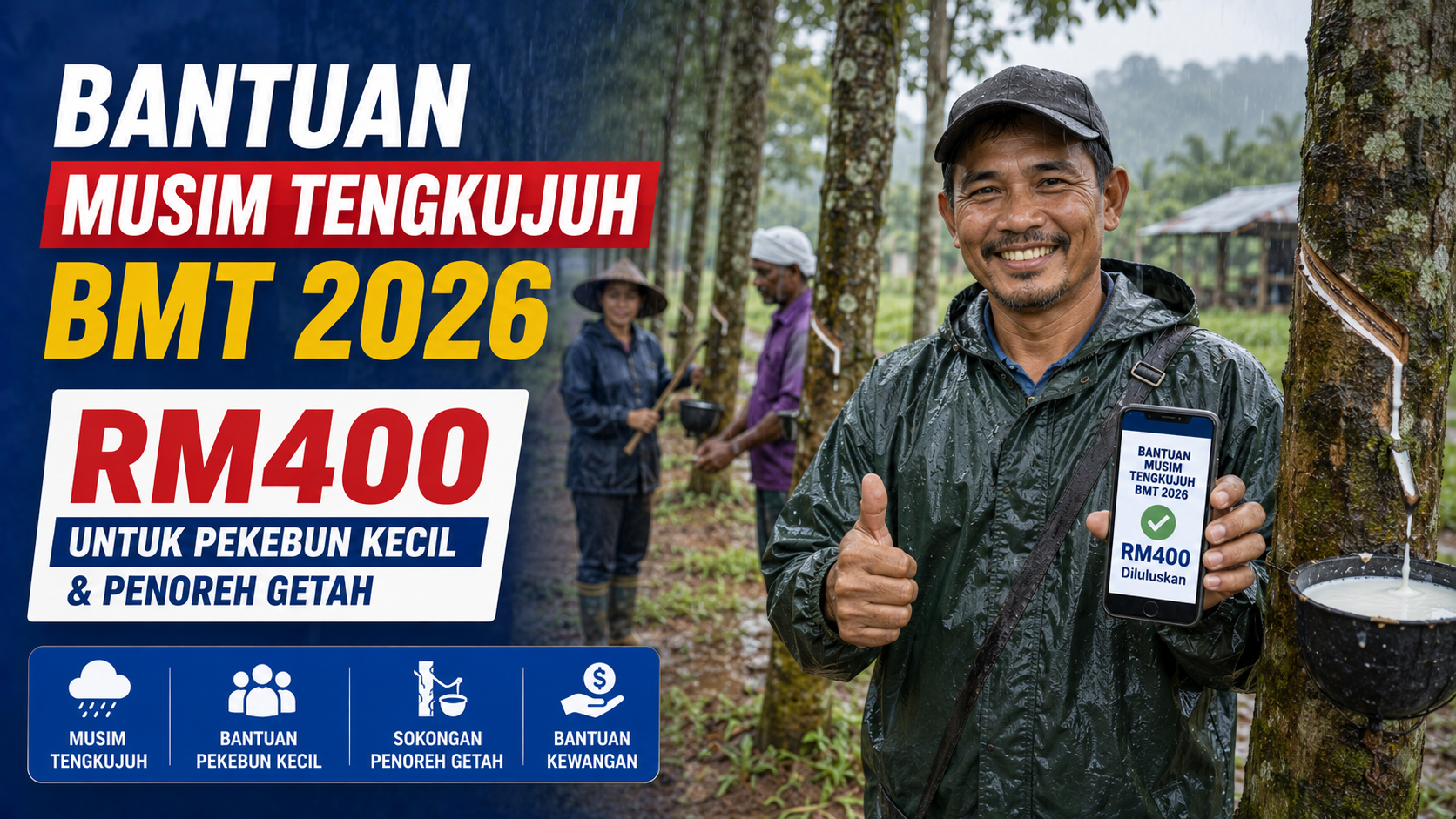 Bantuan Musim Tengkujuh BMT 2026 RM400 untuk pekebun kecil dan penoreh getah