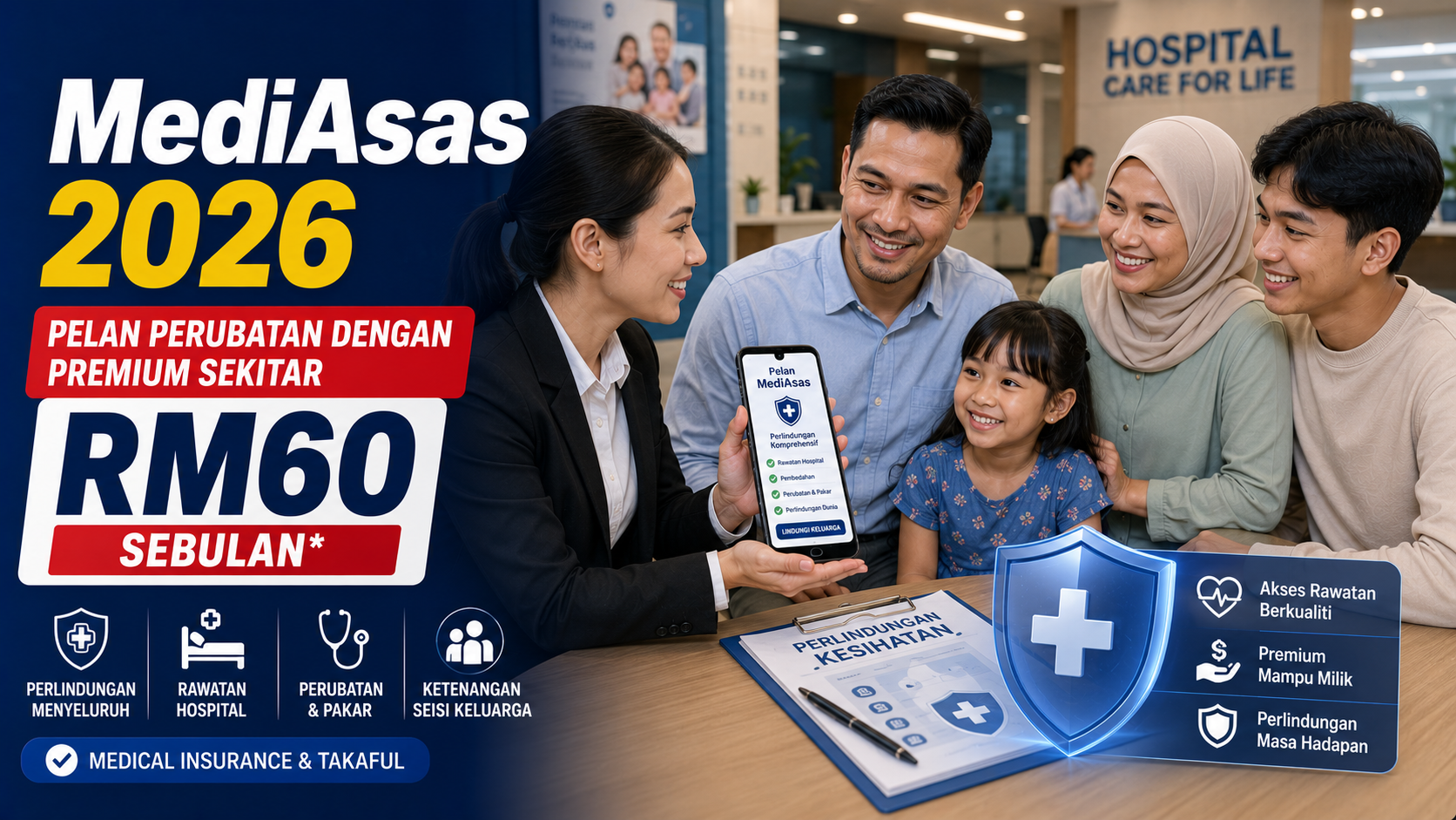 MediAsas 2026 pelan asas insurans dan takaful perubatan dengan premium bulanan sekitar RM60