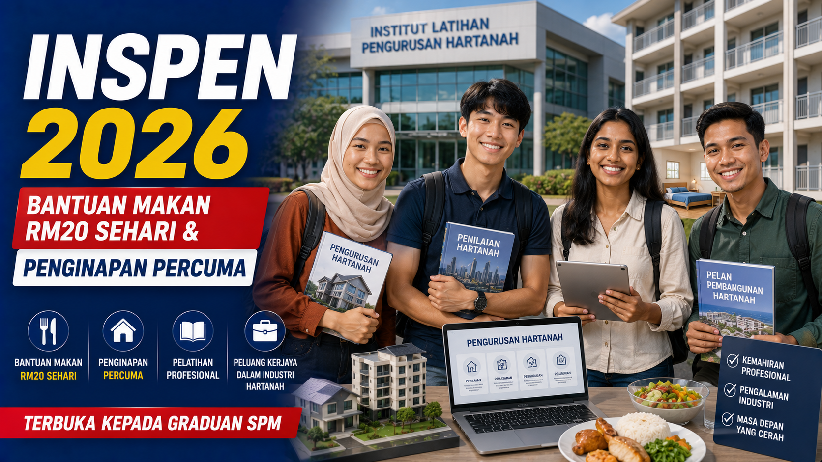 INSPEN 2026 bantuan makan RM20 sehari dan penginapan percuma untuk lepasan SPM