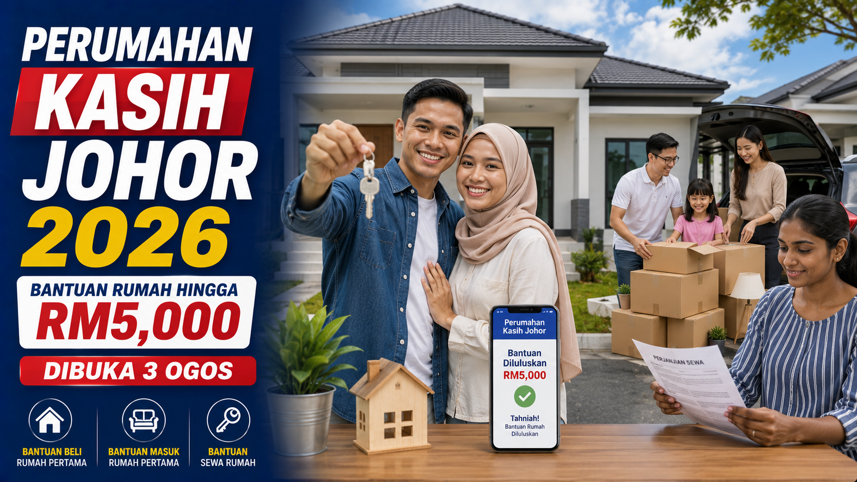 Perumahan Kasih Johor 2026 bantuan beli rumah pertama, masuk rumah dan sewa sehingga RM5000