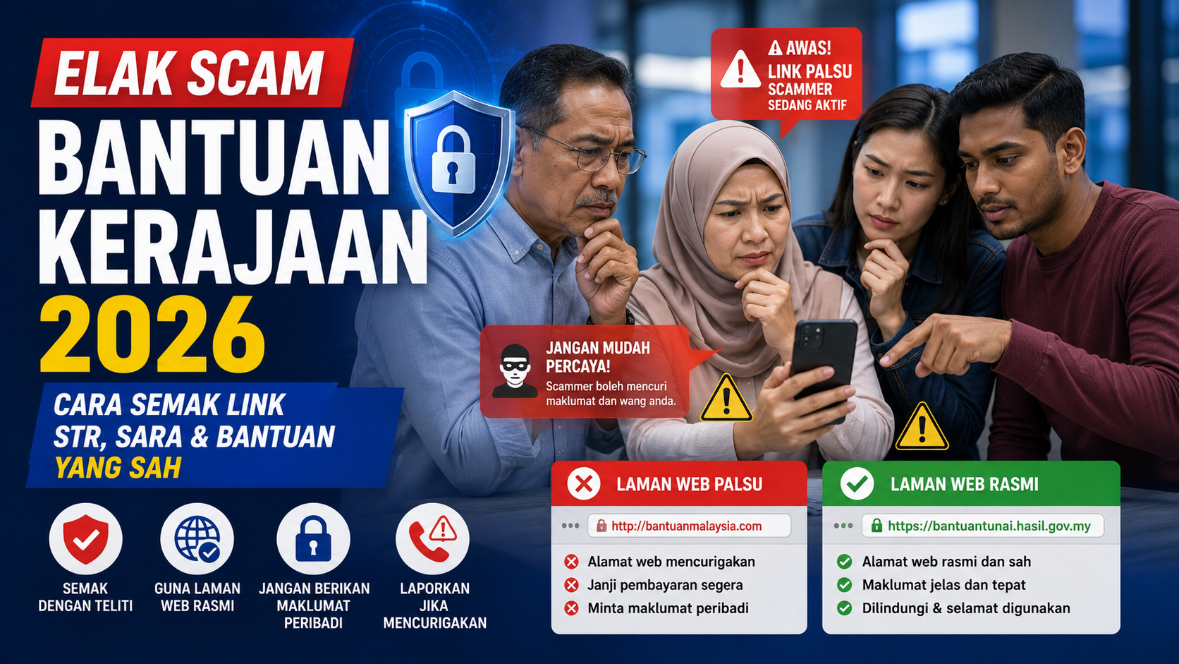 Panduan elak scam bantuan kerajaan 2026 dan cara semak pautan rasmi bantuan