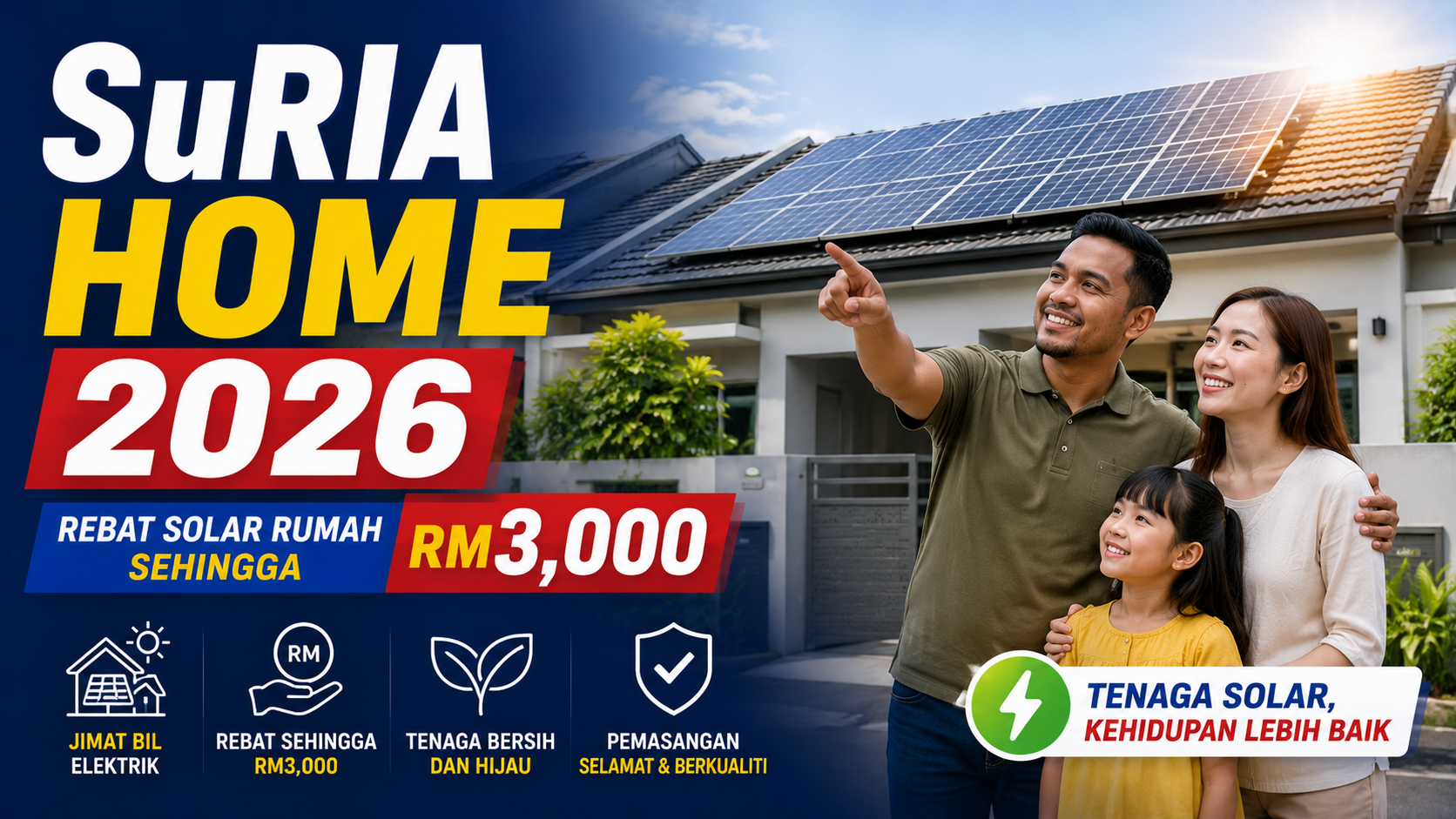 Program SuRIA Home 2026 rebat solar rumah sehingga RM3000 untuk pemilik kediaman di Malaysia