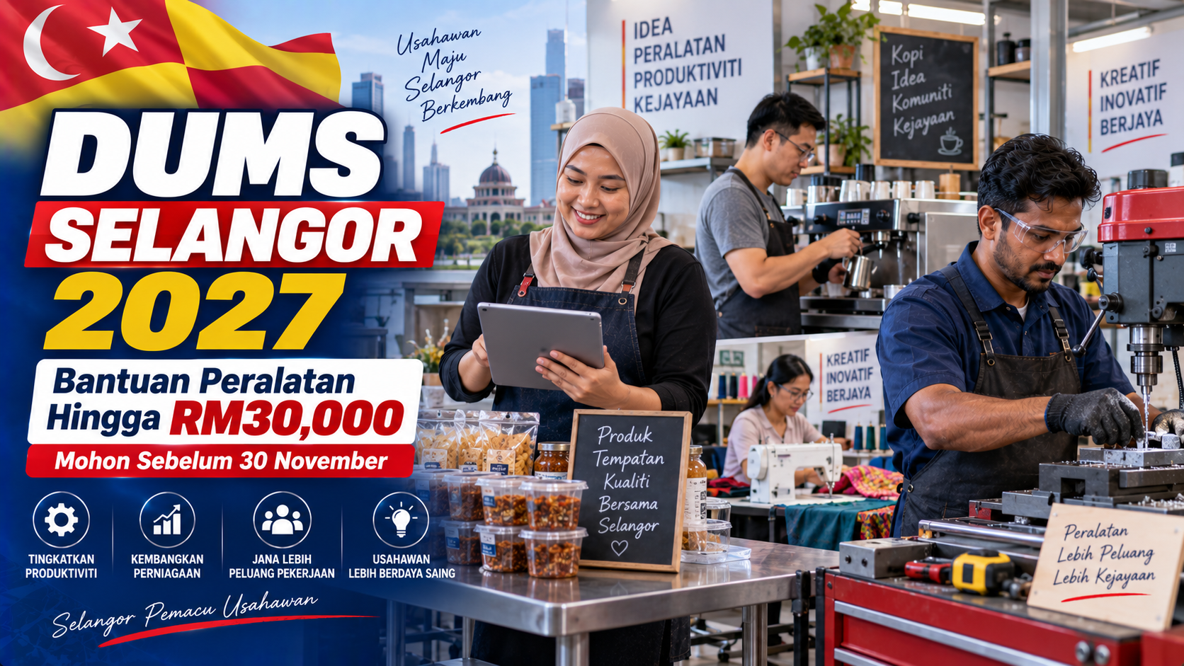DUMS Selangor 2027 bantuan mesin dan peralatan perniagaan sehingga RM30000 untuk usahawan
